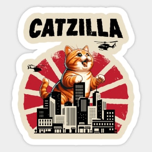 Catzilla Funny Giant Orange Tabby Cute Classic Japanese Film Sticker